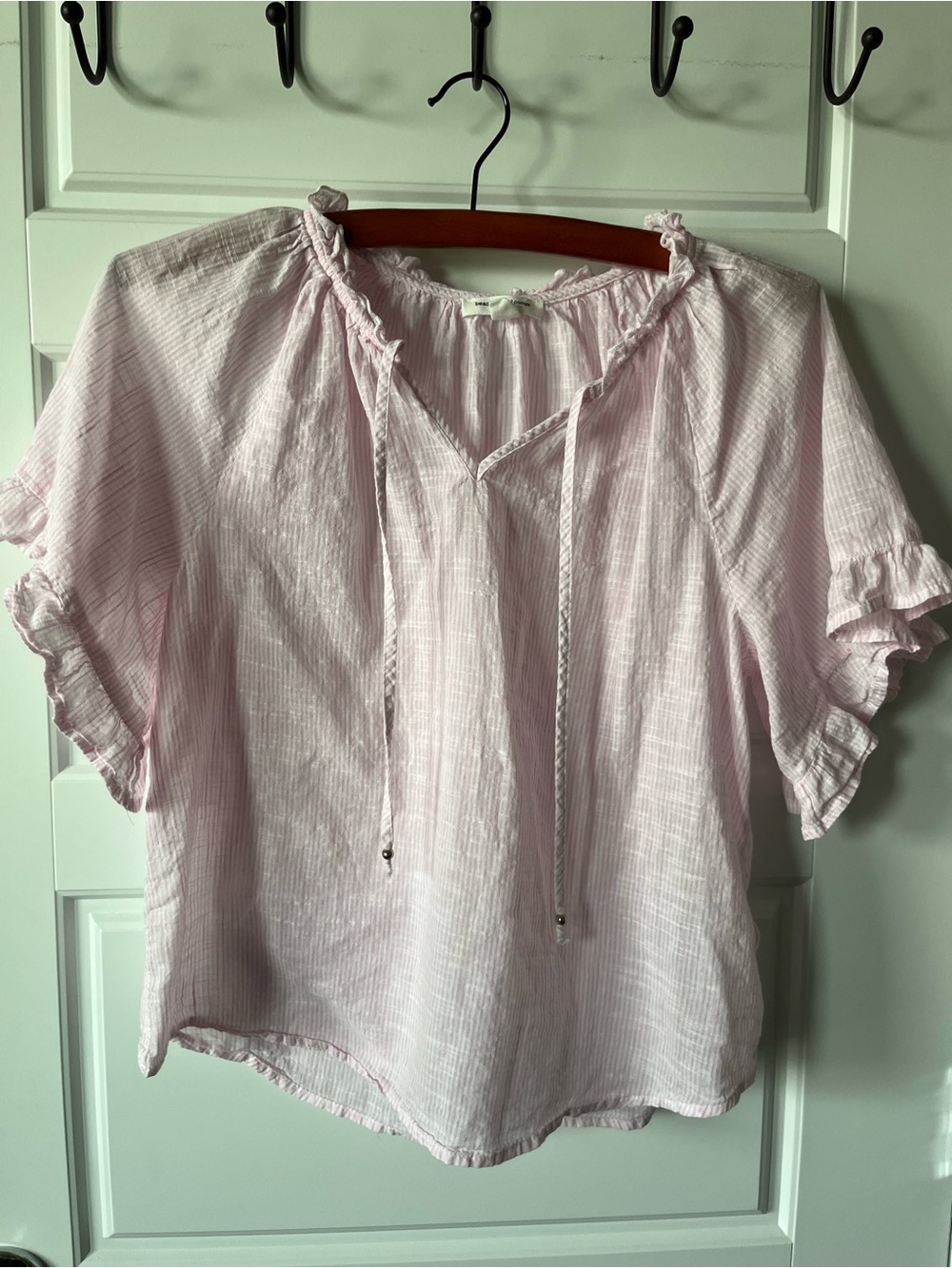 beachlunchlounge Light Pink Tie-Neck Peasant Top